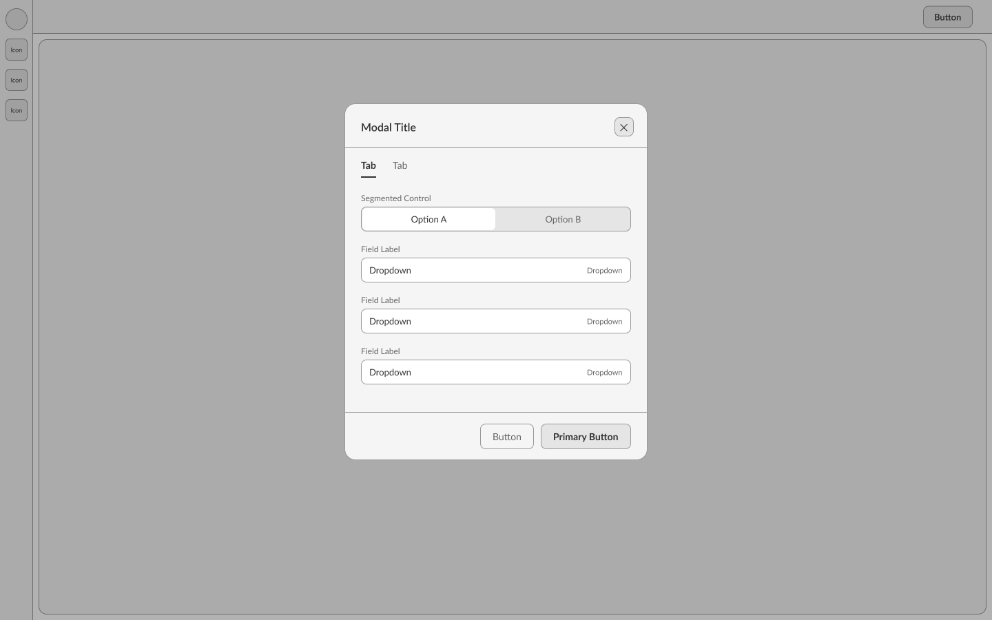 Wireframe of the Add Plot dialog with tabs, a segmented control and three dropdowns.