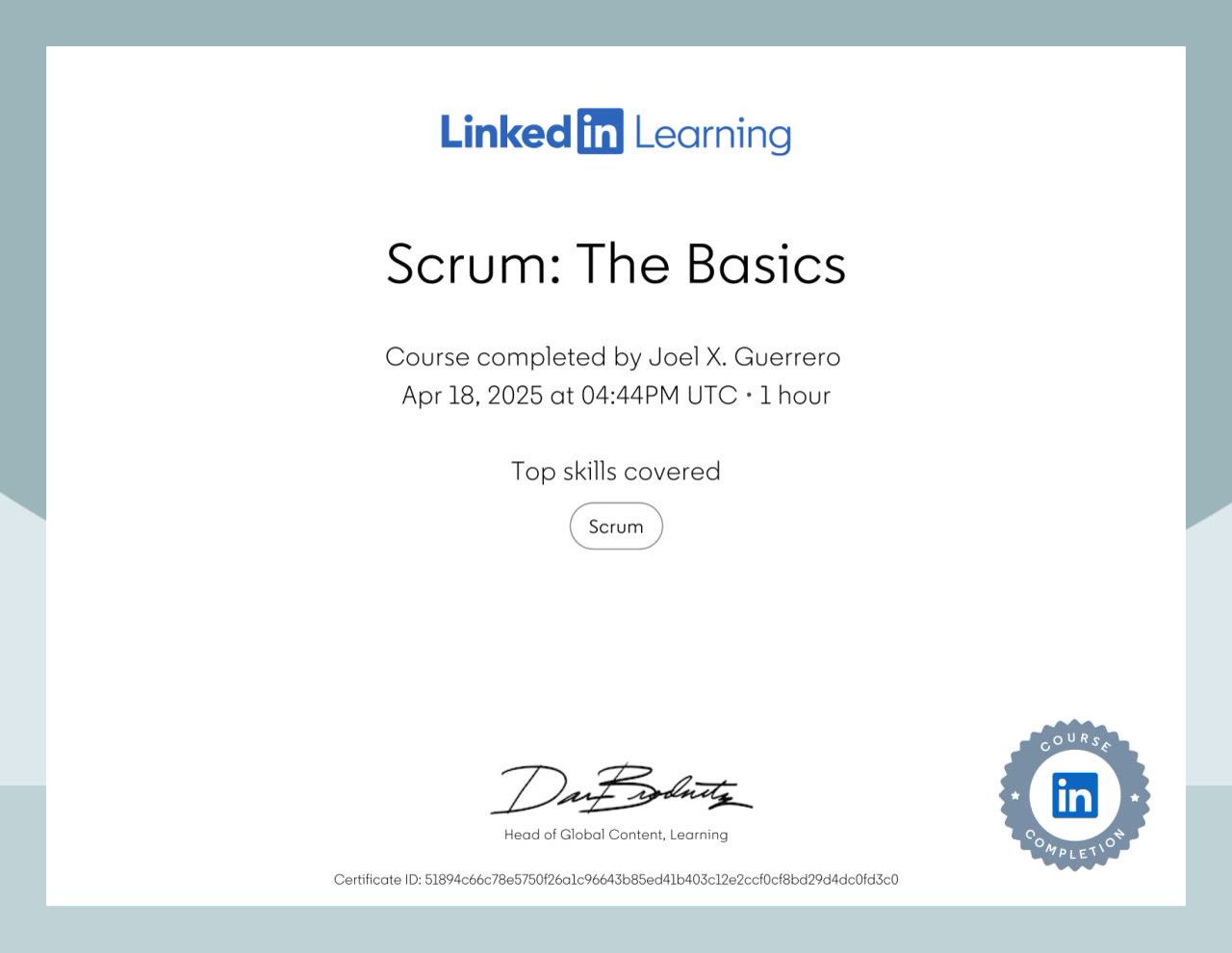 Certificate for Scrum: The Basics, Project Management Institute