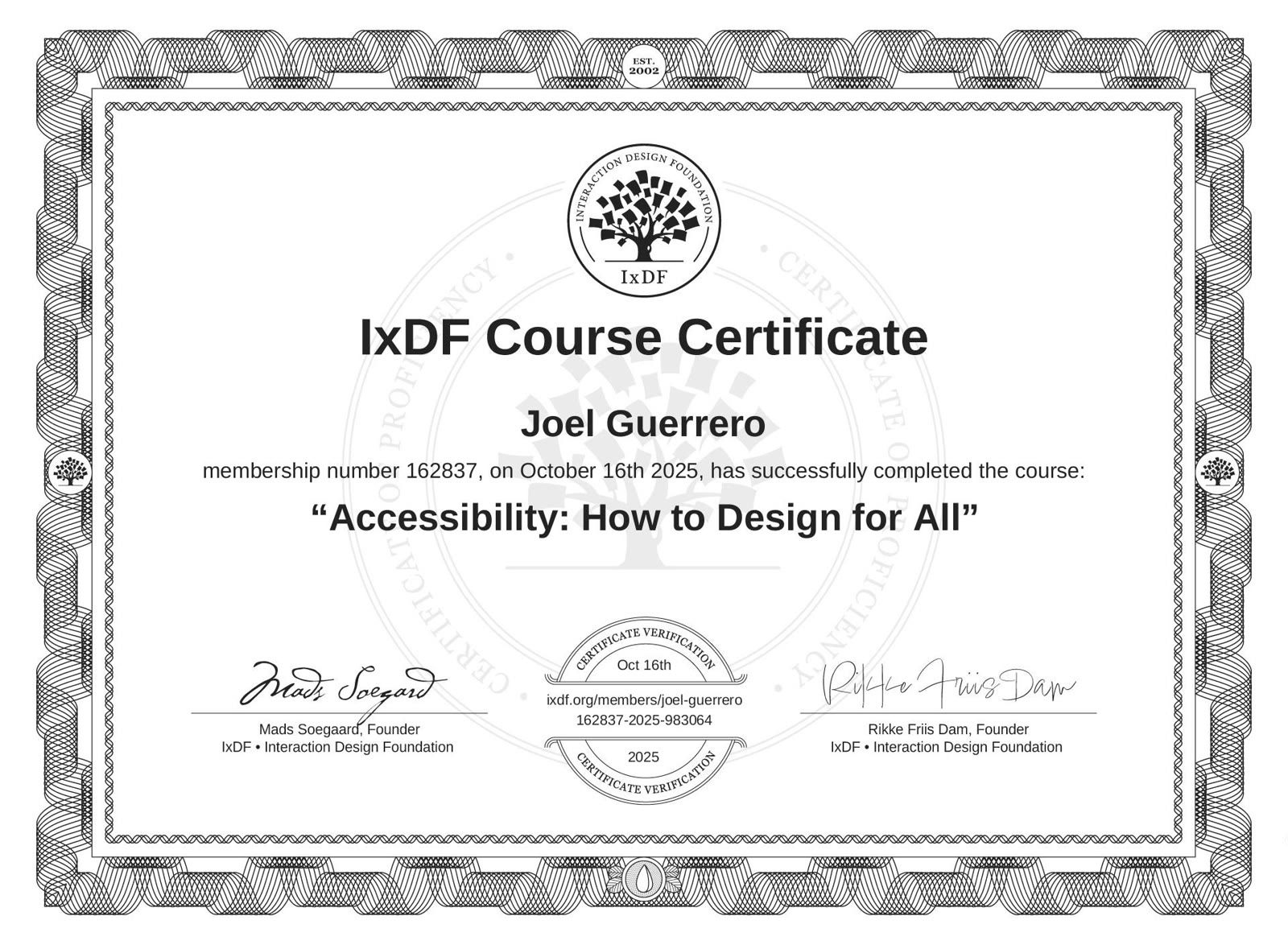 Certificate for Accessibility: How to Design for All, Interaction Design Foundation
