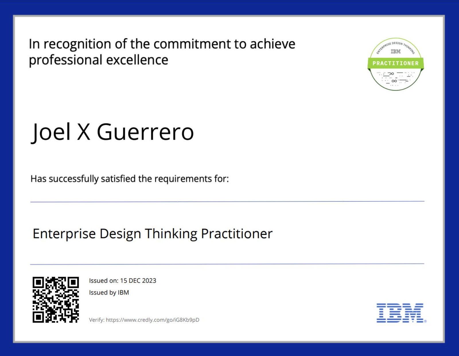 Certificate for Enterprise Design Thinking Practitioner, IBM