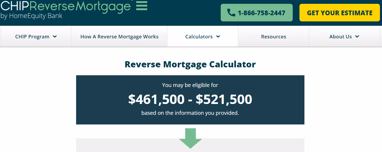 Screenshot of CHIP calculator results page