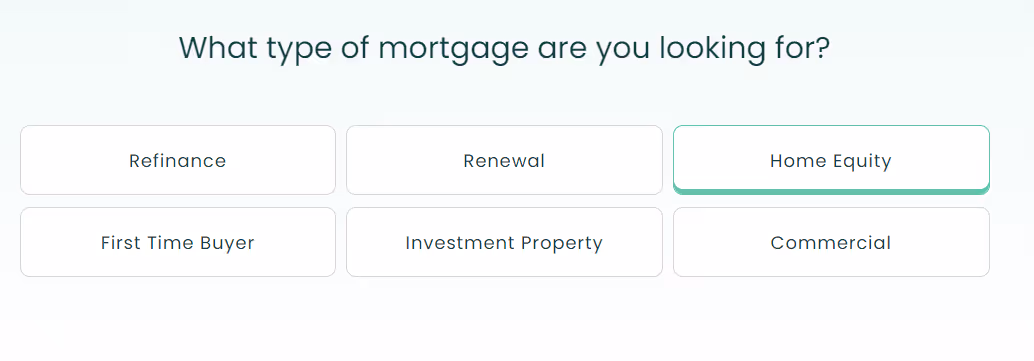 Screenshot of various mortgage options presented, with no reverse mortgage option available