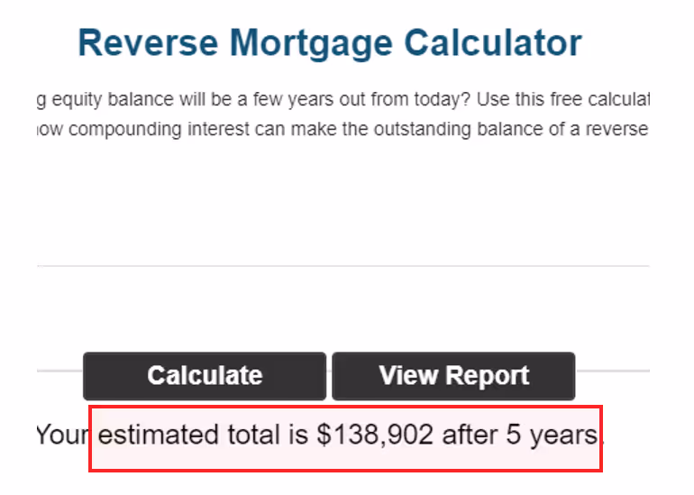 Top ranked reverse mortgage calculator on Google displays a loan balance for a reverse mortgage that does not apply to Canadian reverse mortgages.