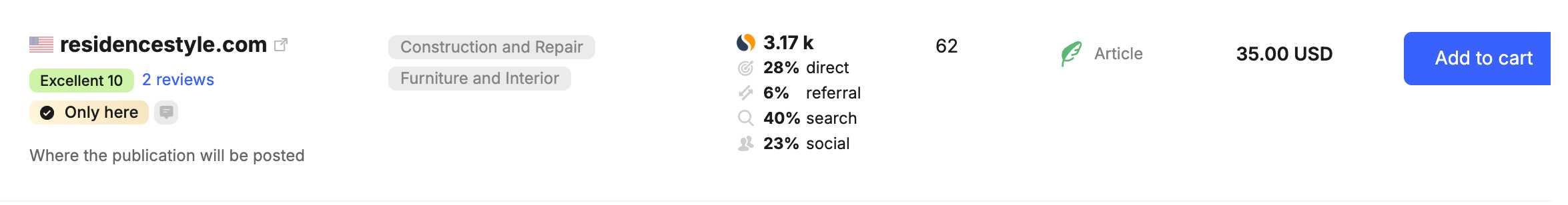 residencestyle.com affordable SEO backlink with DR 62 for content marketing services, ideal for boosting search rankings and domain authority

