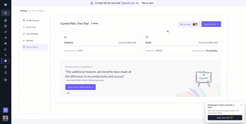 A GIF that shows Mailmodo’s in-app meeting scheduling flow built with RevenueHero