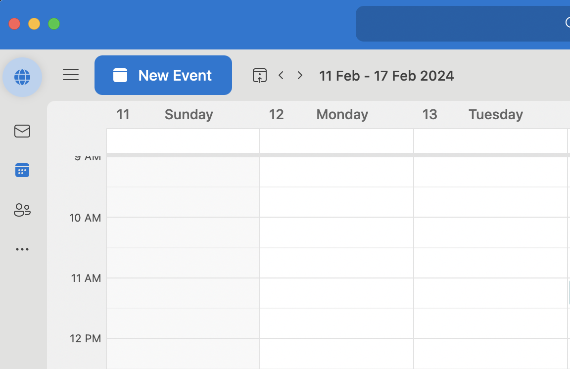 Your Outlook screen after navigating to the Calendar tab.