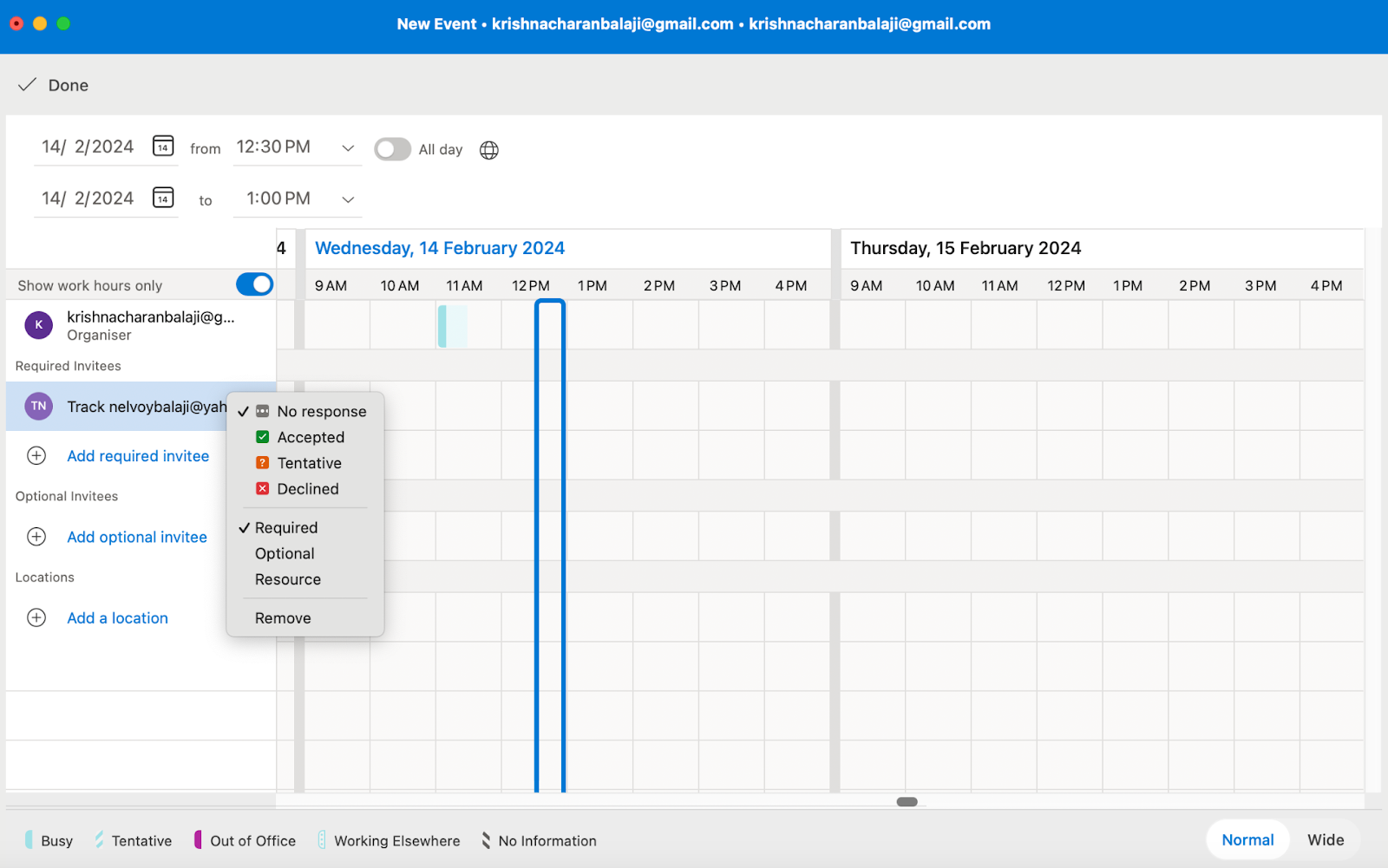 The Scheduling Assistant shows the schedule of all meeting attendees in a single view.