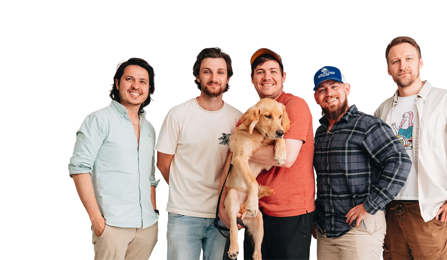 Friendly digital marketing team posing together with dog — representing the Setsail Marketing team behind custom SEO, PPC, and creative campaigns