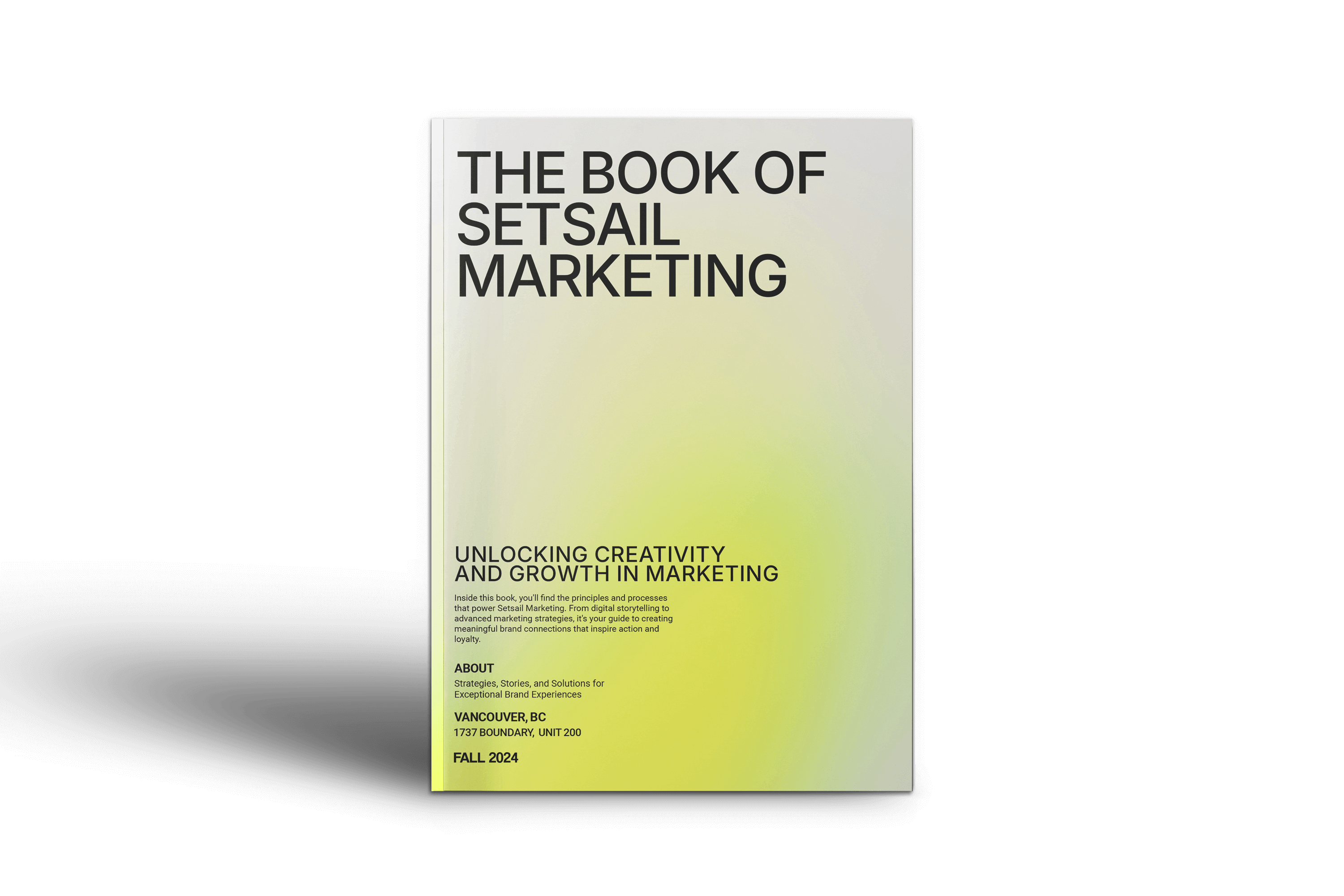 Setsail Marketing Vancouver: Guidebook cover showing strategies for creativity, brand growth, and digital marketing success in Vancouver