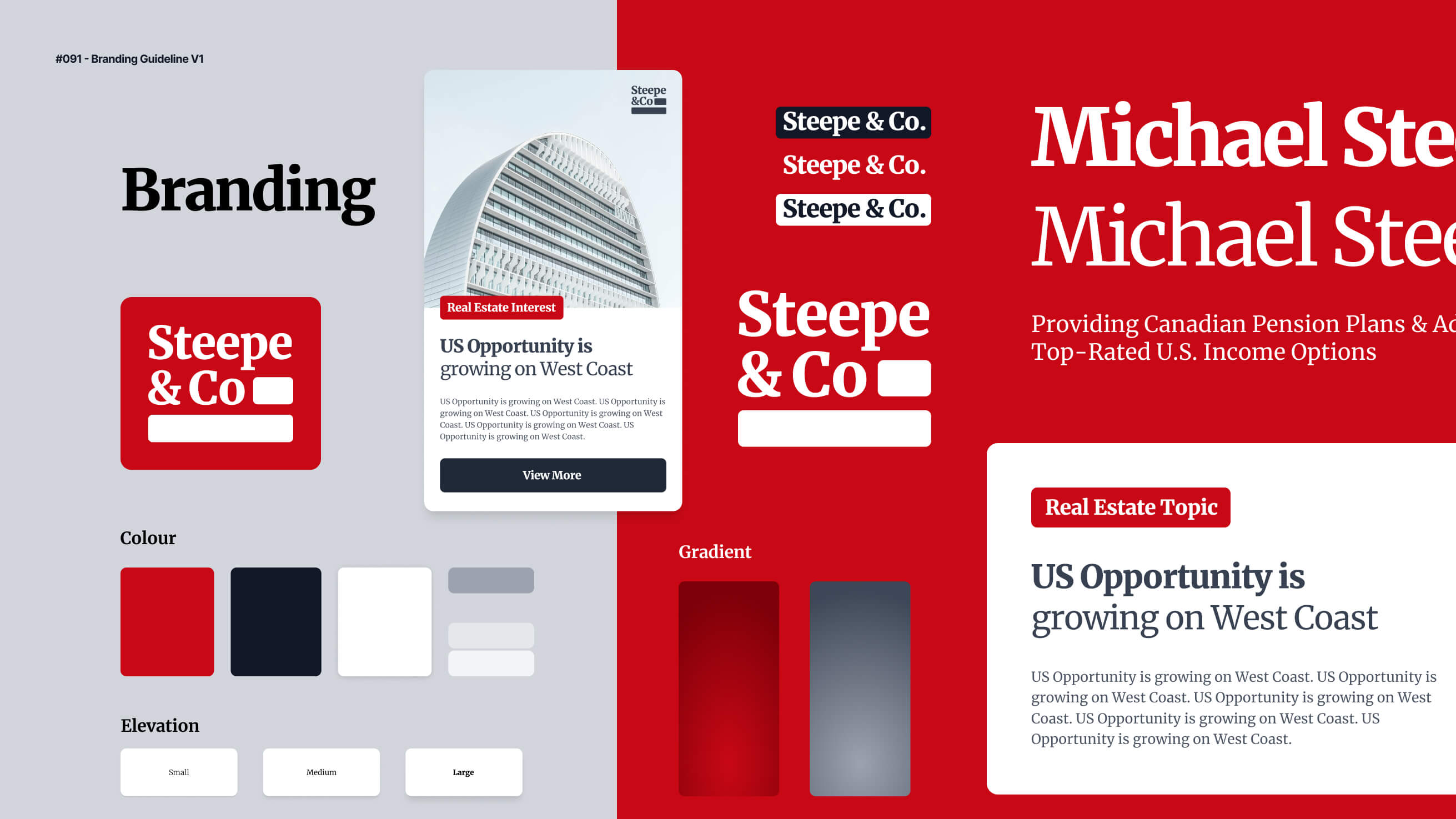 Branding design for Steepe & Co., including updated logo, colour palette, typography, and marketing messaging for a financial services marketing campaign.