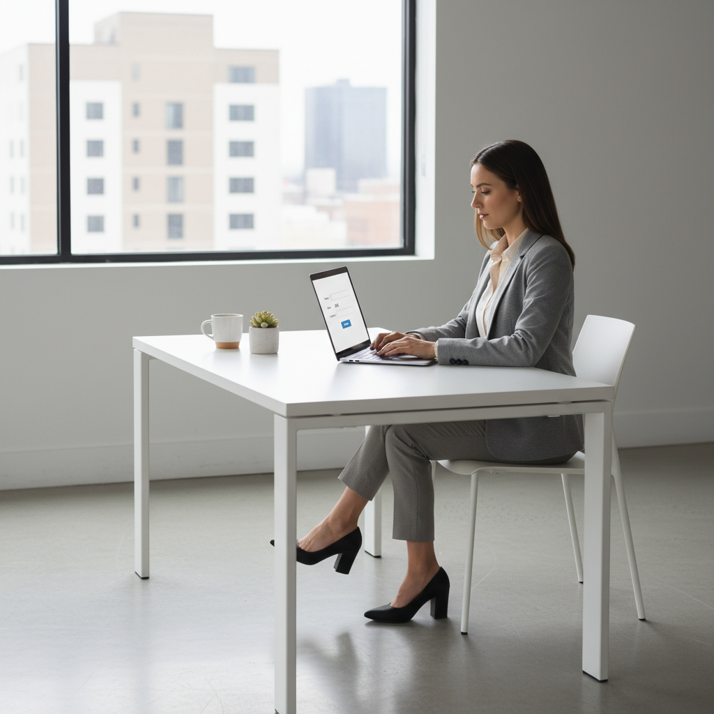 Business professional completing a simple online form on a laptop for lead generation