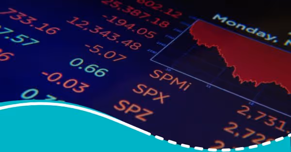 A close up of a cell phone with a stock chart on it