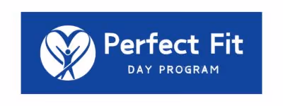 Logo for Perfect Fit Day Program featuring a stylized person with arms raised inside a heart shape.