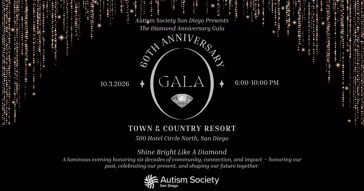 Black gala invitation with diamond theme for Autism Society San Diego's 60th Anniversary event.