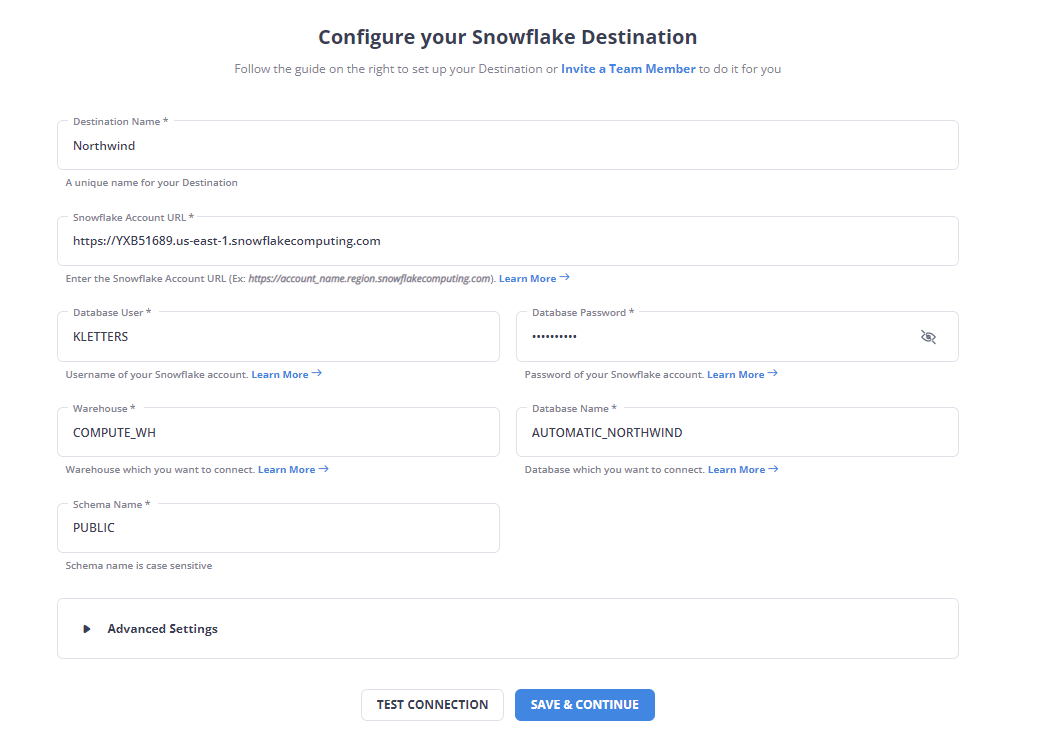 Destination configuration