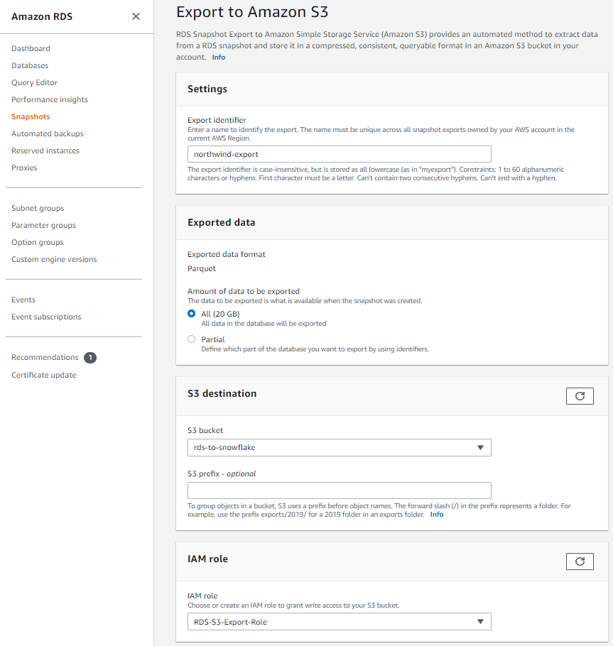 Export configurations