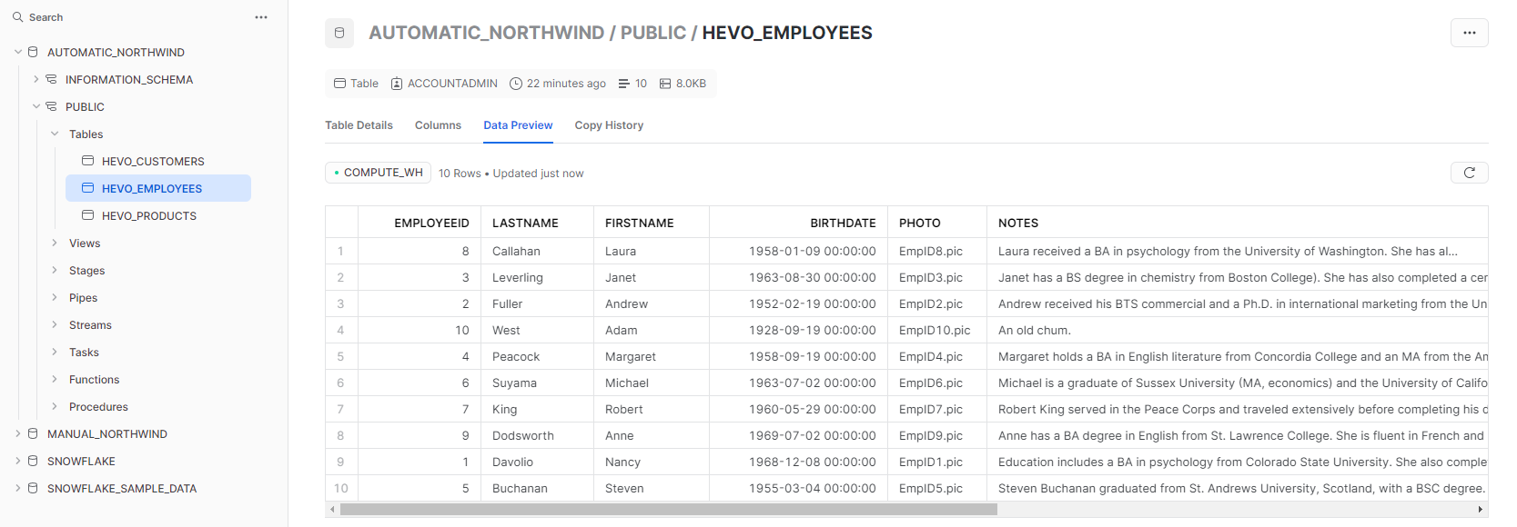 Employees loaded by Hevo Data