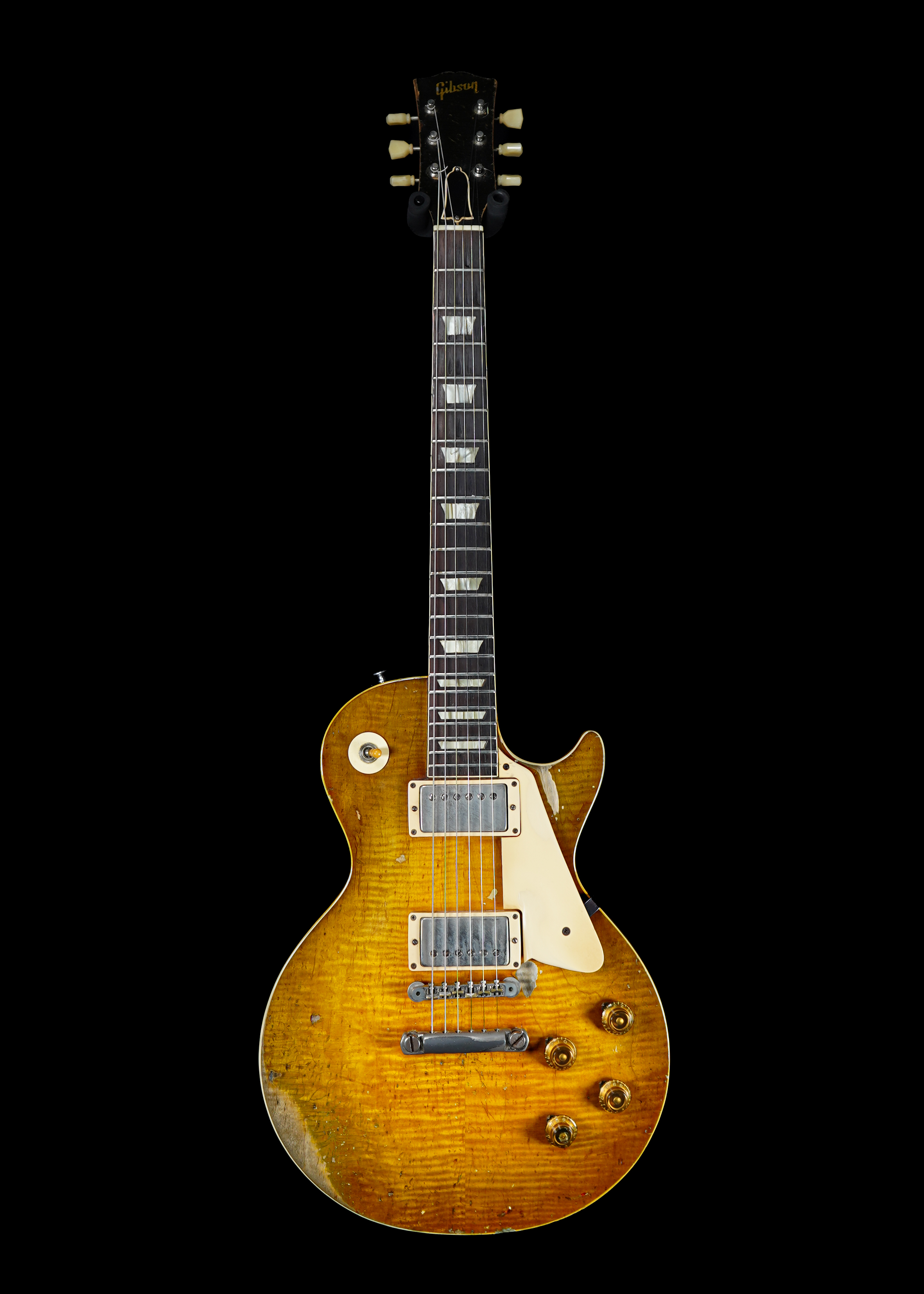 a professional photo of a 1959 Gibson Les Paul Standard Sunburst "Burst" for sale by Tone Brothers, the best vintage guitar store in Canada, Celine Burst, serial number 9 1848