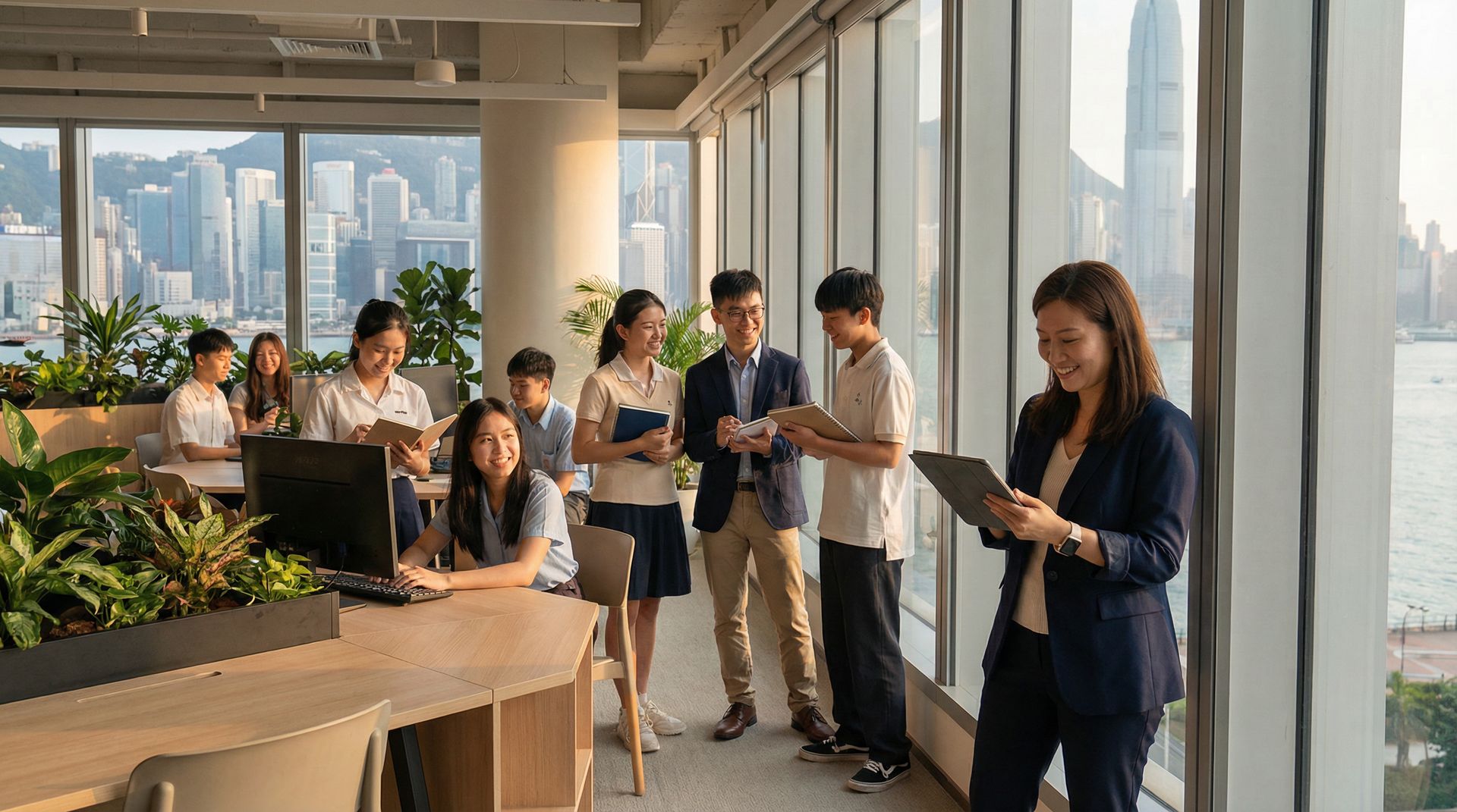Students and educators in a modern Hong Kong learning environment