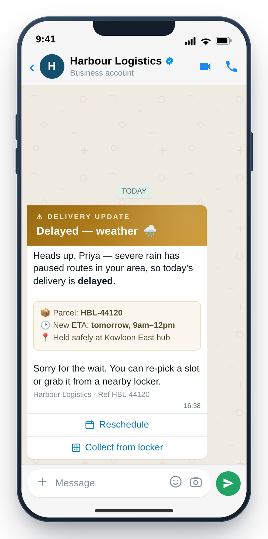 imBee AI answering an order-status question and a weather-delay exception alert grounded in TMS data