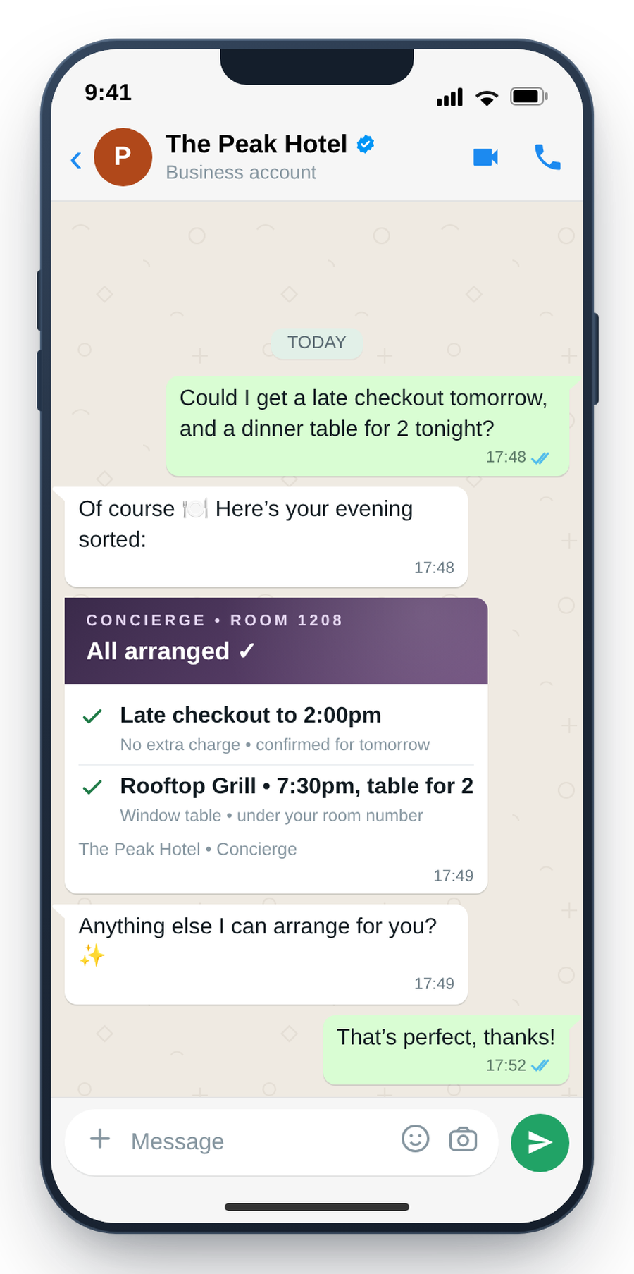 imBee AI handling a multilingual in-stay concierge request with PMS-grounded context