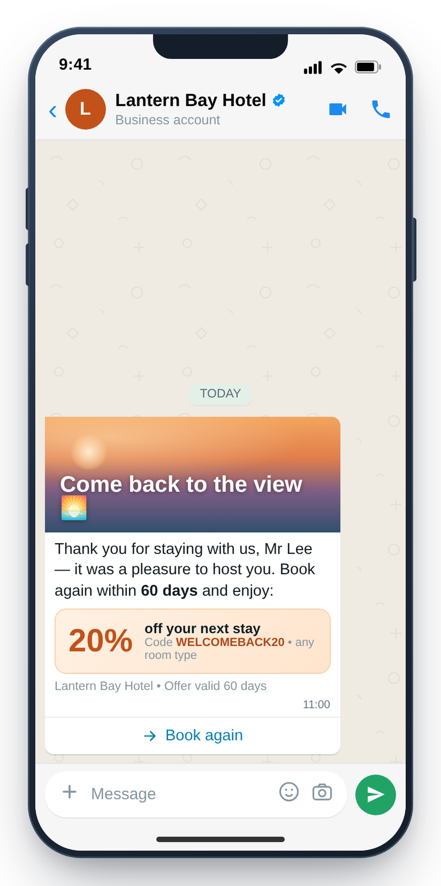 WhatsApp broadcast for post-stay loyalty, review request and win-back