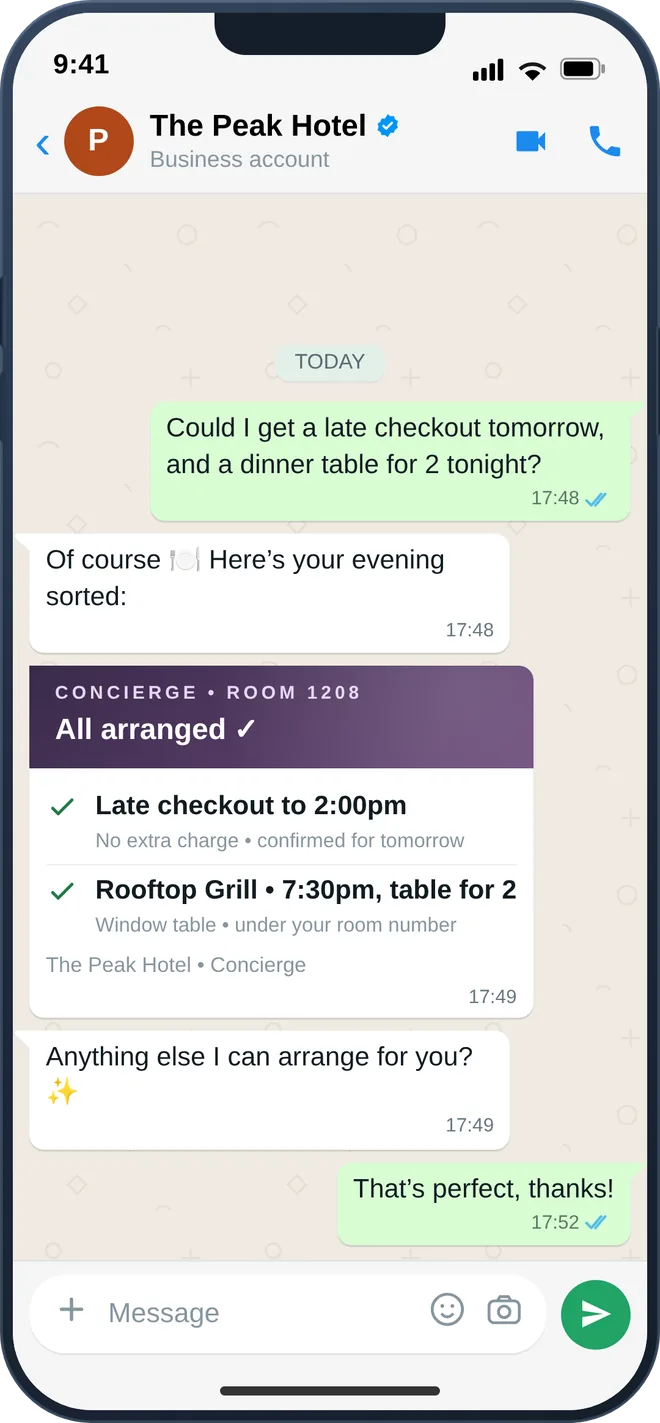 imBee AI handling a multilingual in-stay concierge request with PMS-grounded context