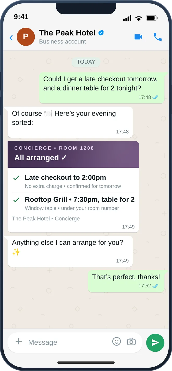 imBee AI handling a multilingual in-stay concierge request with PMS-grounded context