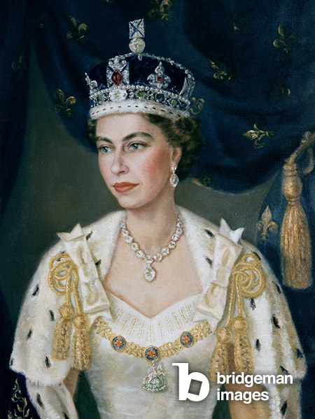 Coronation Portrait of Her Majesty The Queen, 1953 (painting), Lydia de Burgh, (1923-2007) Government of Northern Ireland, Stormont, N. Ireland © Lydia de Burgh Bridgeman Images