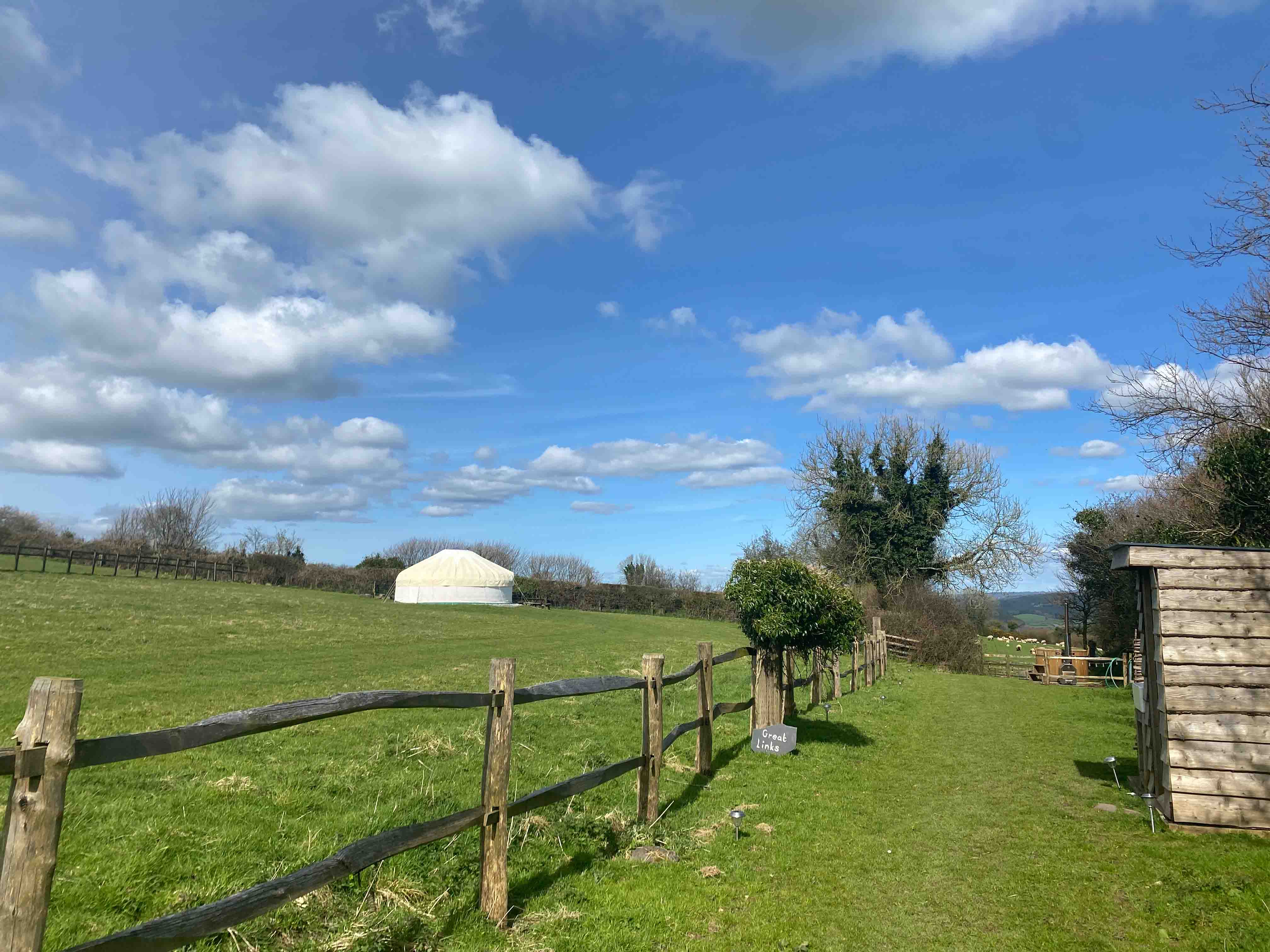 Great Links yurt setting at Borough Farm, Devon