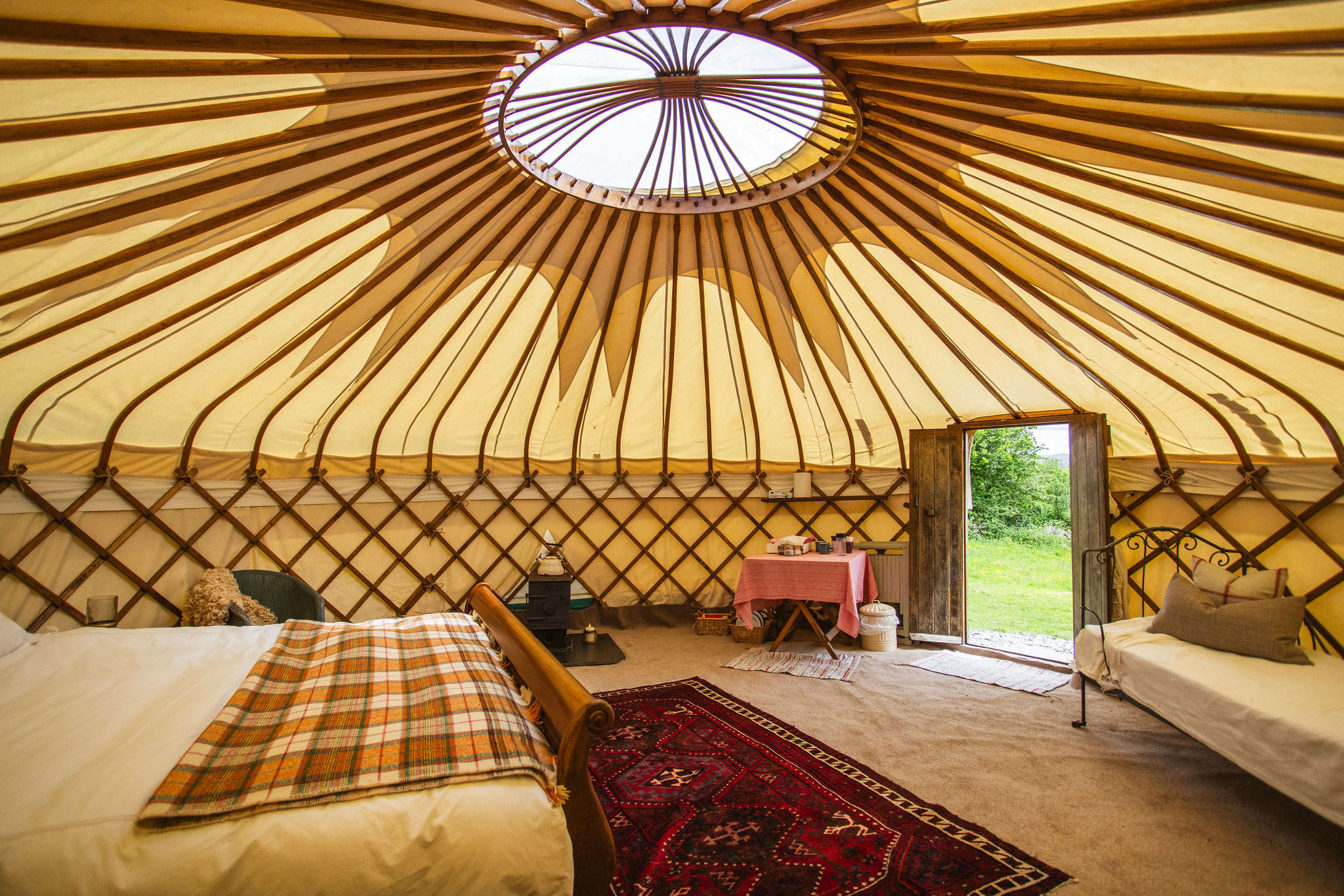 Great Links yurt interior at Borough Farm, Devon
