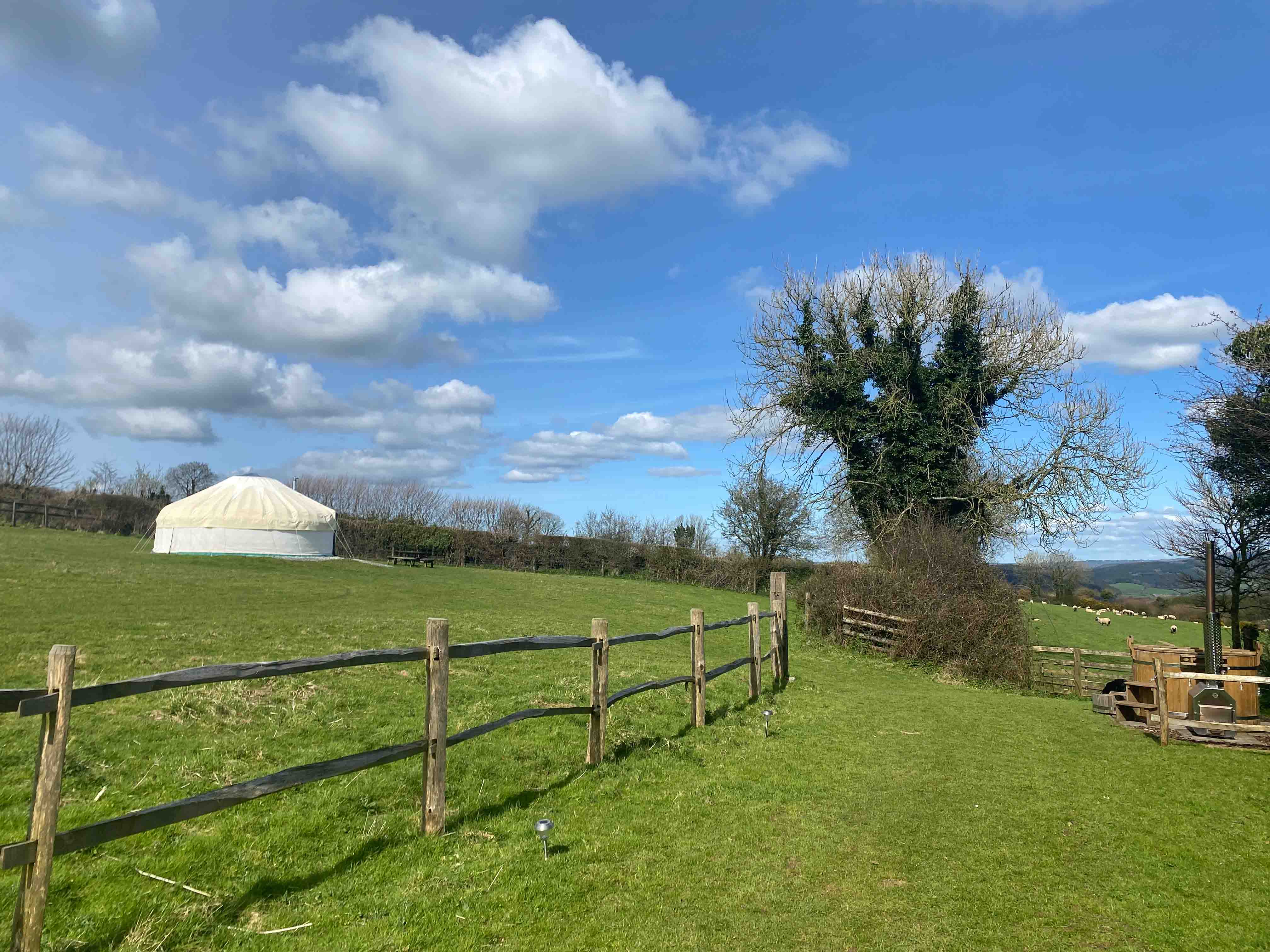 Borough Farm landscape by Great Links yurt, Devon