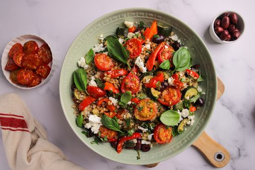 Summer Roast Vegetable Salad in a serving bowl