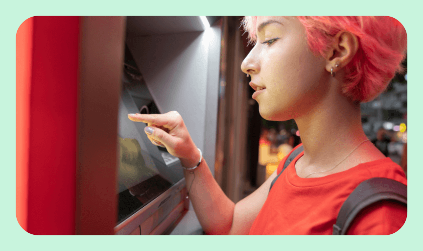 A young female buyer uses a touch screen panel to illustrate the concept of Customer Effort Score