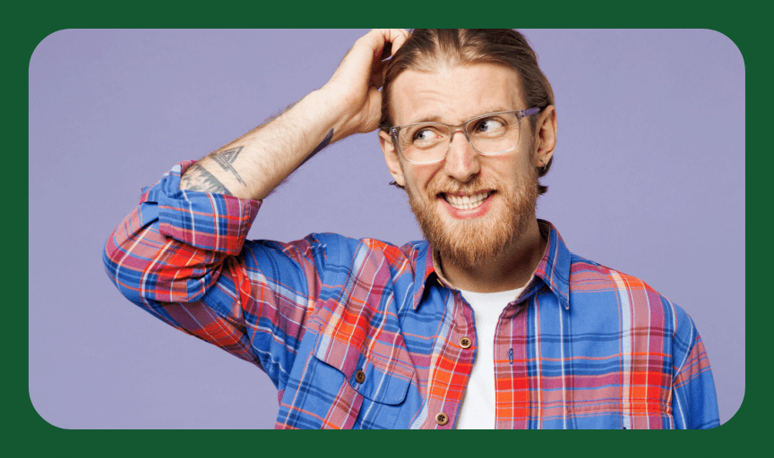 Male researcher looking puzzled and scratching his head, to illustrate the concept of how to get customer feedback