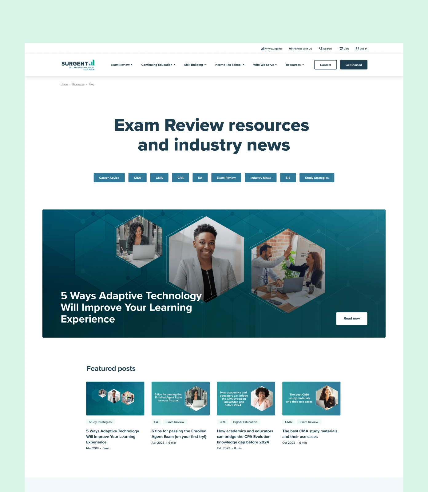 Website blog page design