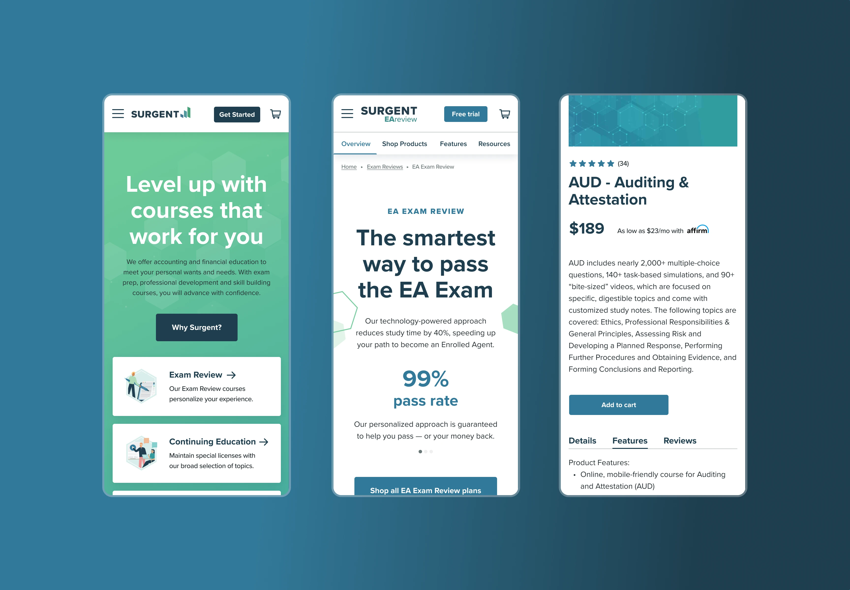 Three mobile devices displaying website