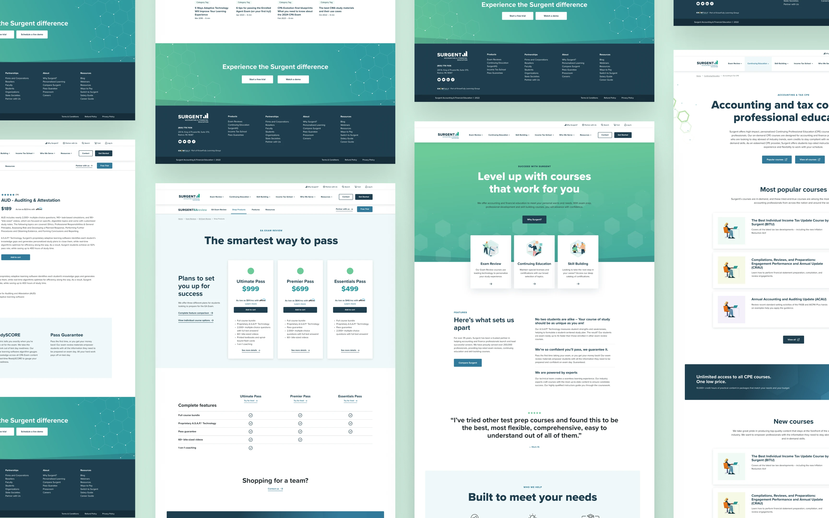Collage of different website page designs