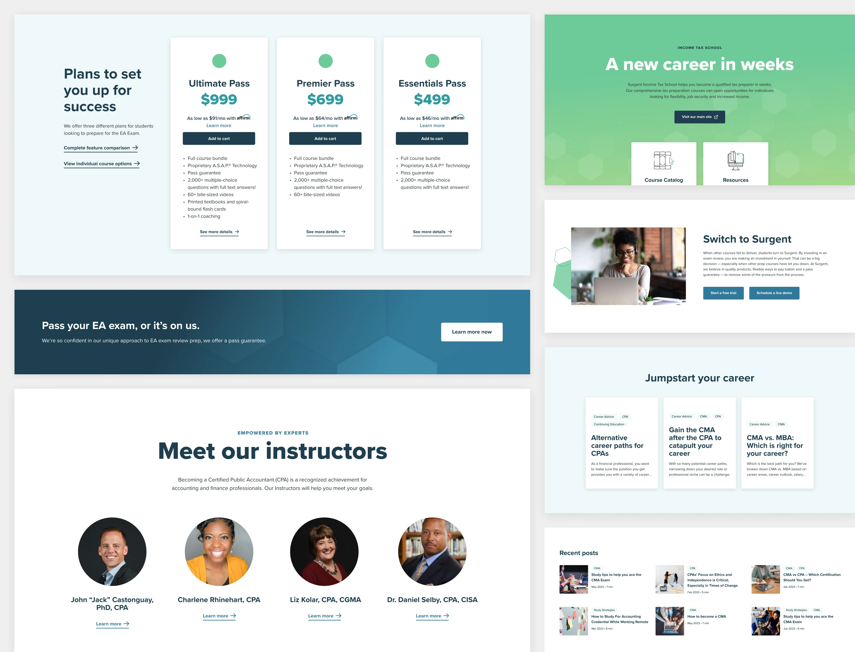 Examples of website page design components