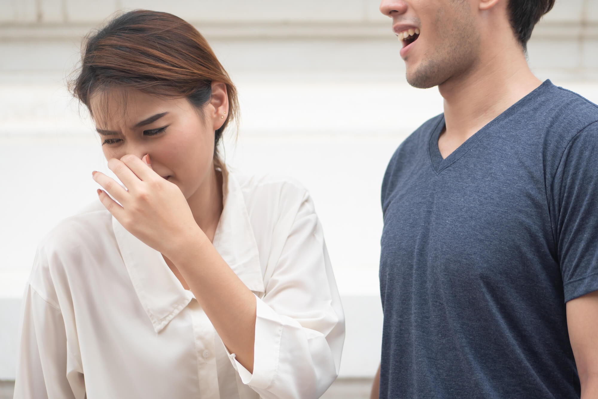 man has bad breath needs to see his Dentist in 33062