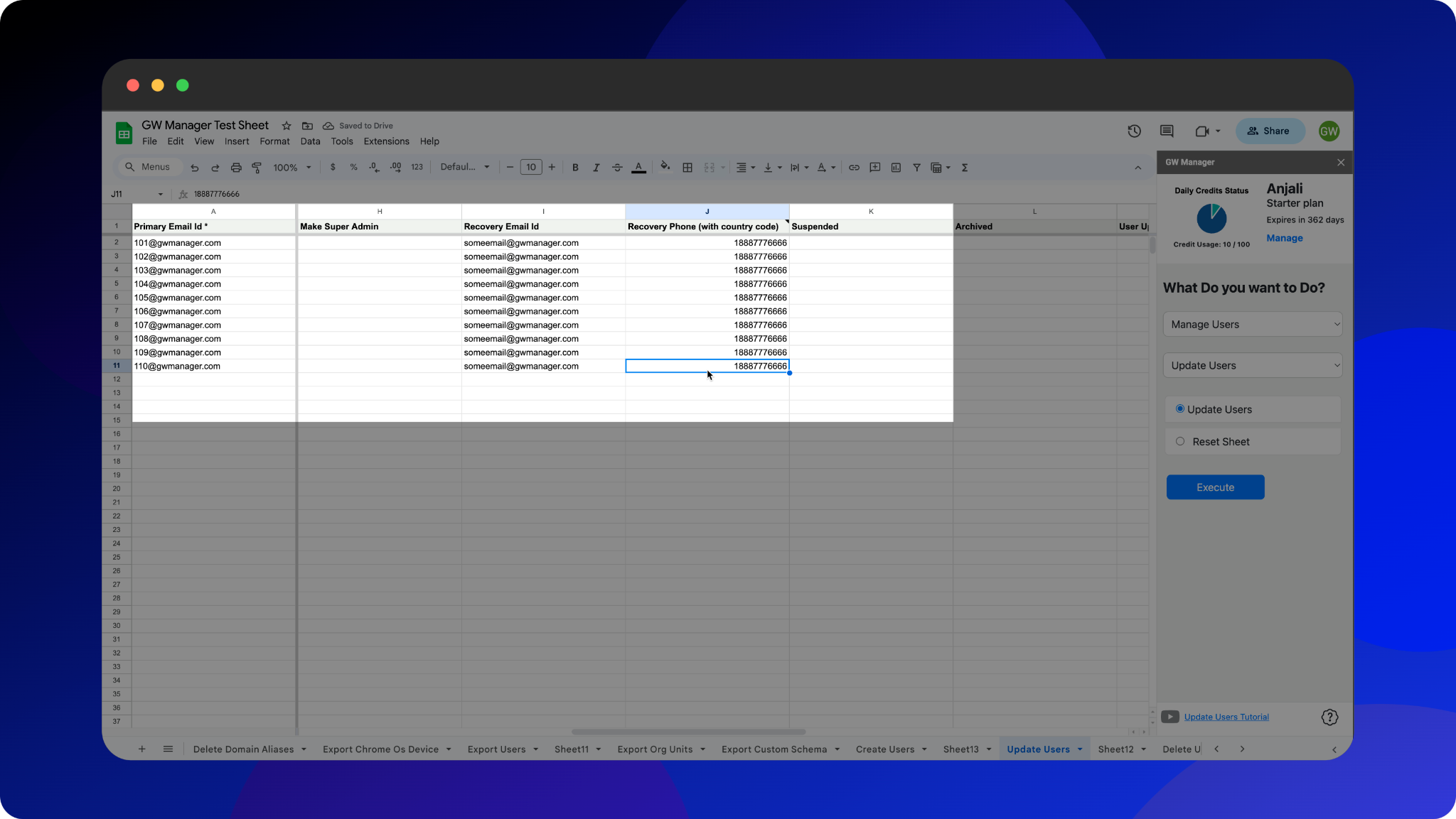 Input the required user details and updated recovery information.