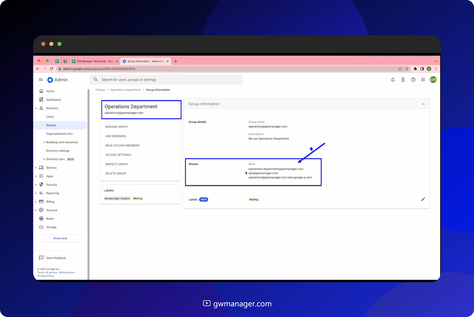 Newly created Group Aliases are visible in Google Workspace Admin Console