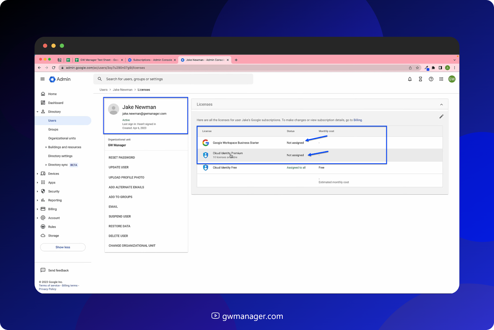 Licenses before assignment in Google Workspace Admin Console