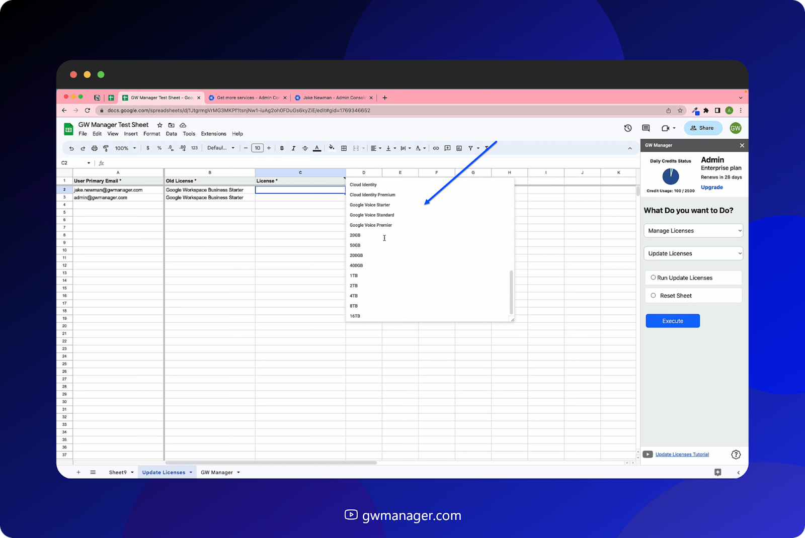 Hover on license column to see list of accepted license names