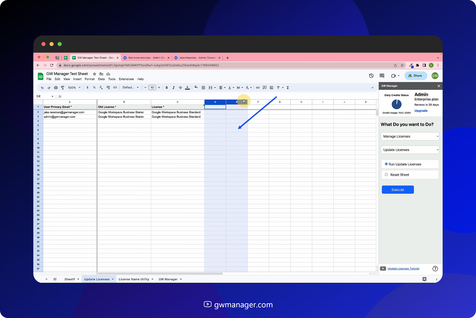 GW Manager will update the licenses and show the status in these columns