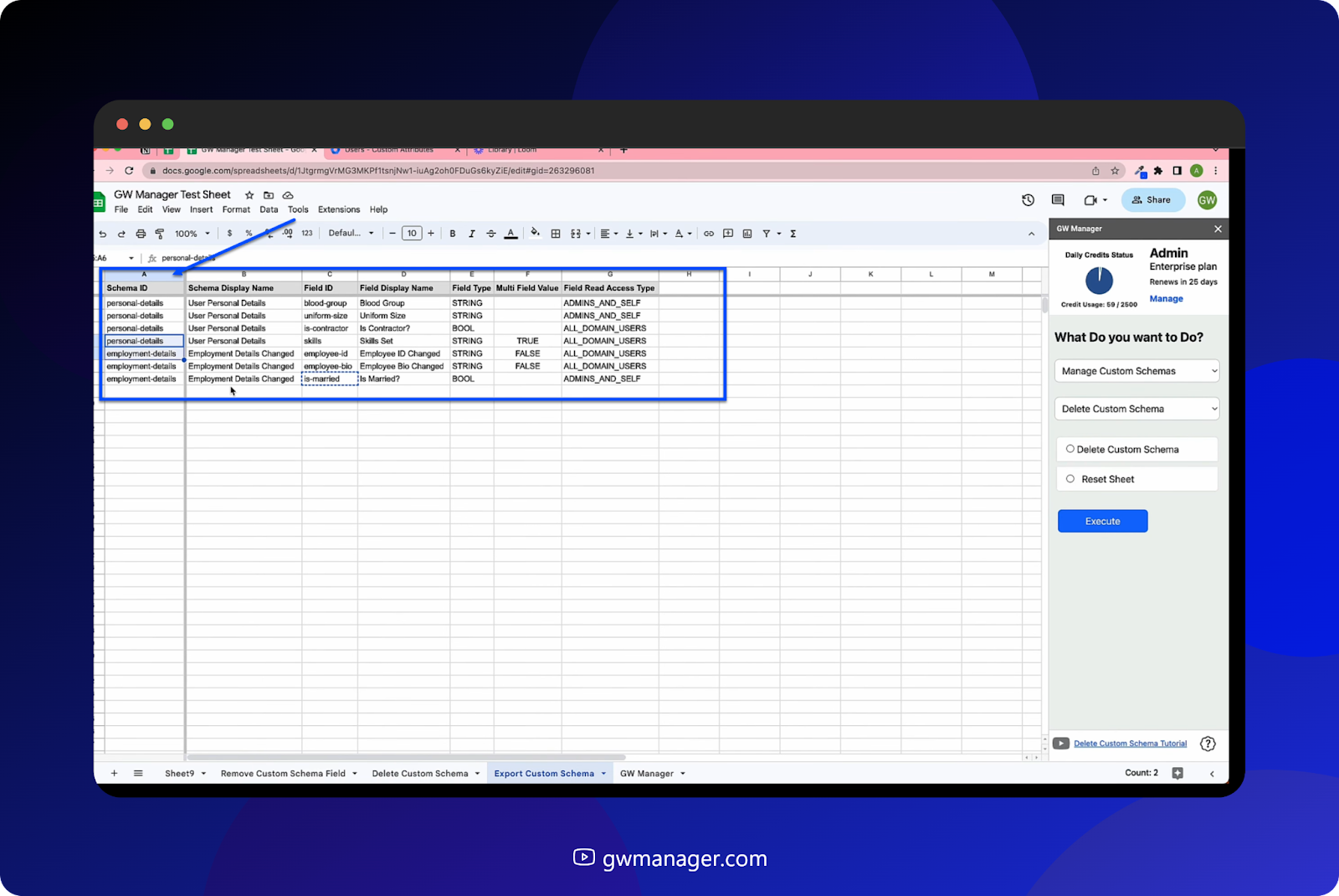 export schema sheet we will copy our schema IDs