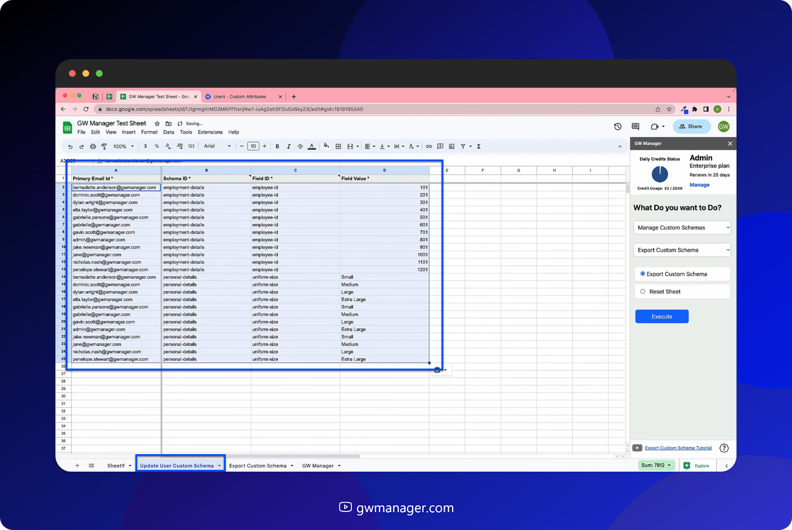 I have copied all the information in here in GW Manager sheet