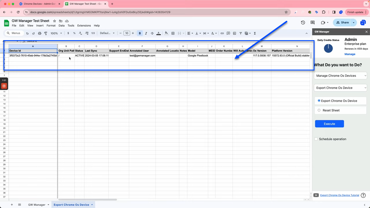 Now GW Manager will export all Chrome OS Devices in google sheet