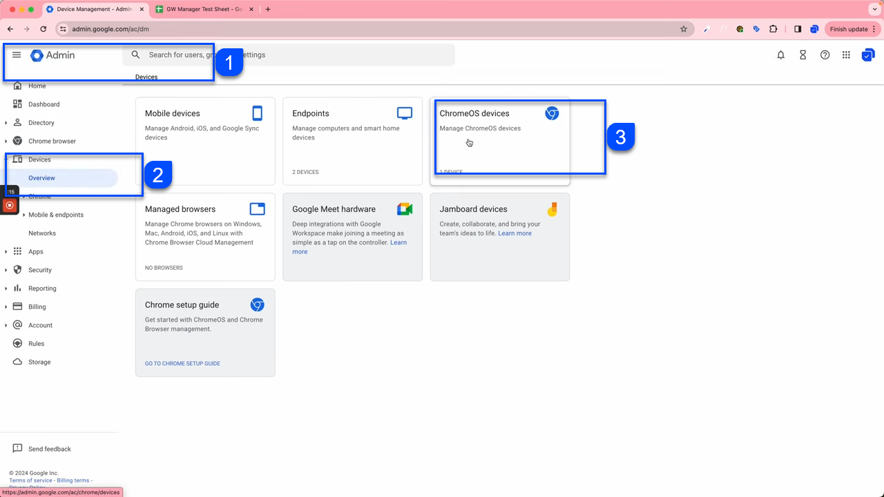 Go to Chrome OS Devices in Google Workspace Admin Console