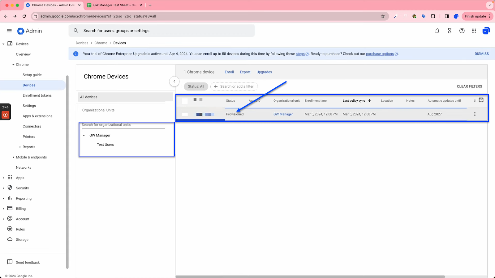 We can see the re-enabled devices in Google Workspace Admin Console